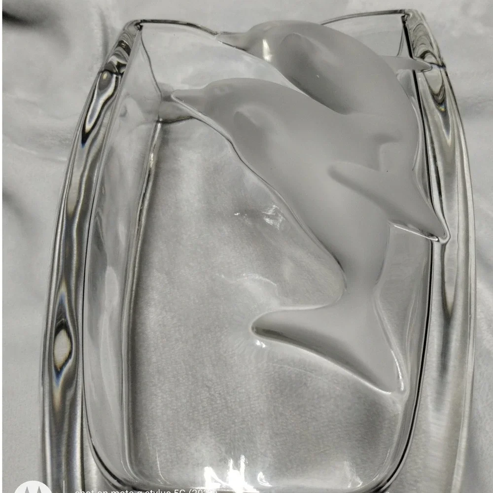 Dolphin Crystal Vase Large Heavy‎ Glass Coastal Nautical Decor Beach House